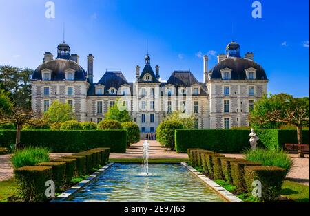 Castles of Loire valley - elegant Cheverny. Landmarks of France Stock Photo