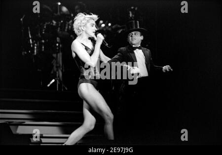 ROTTERDAM, THE NETHERLANDS - AUG 25,1987: Madonna live on stage during her “who’s that girl” world tour. Stock Photo