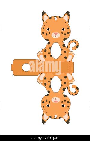 Cute easter egg holder lynx template. Retail paper box for the easter egg. Printable color scheme. Laser cutting vector template Stock Vector