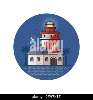 Red Light House Icon in Line Art Stock Vector