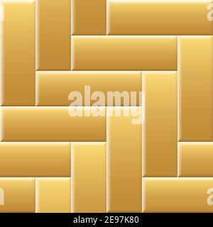 Golden parquet seamless background. Gold tiles pattern on floor vector illustration. Vintage flooring texture print interior design. Rectangular block Stock Vector