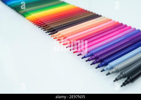 Set of multi-colored felt-tip pens for drawing and creativity. Drawing and coloring. Office Markers Stock Photo