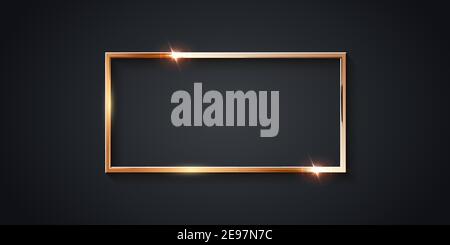 Golden rectangle frame for picture on gray background. Blank space for picture, painting, card or photo. 3d realistic modern template vector illustrat Stock Vector