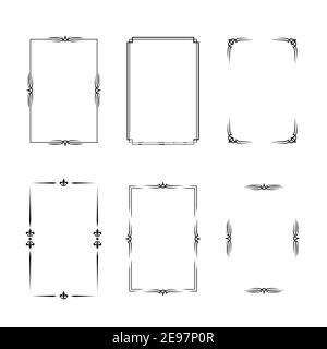 Set of black vintage borders in silent film or art deco style isolated on white backgrounds. Vector retro design elements Stock Vector