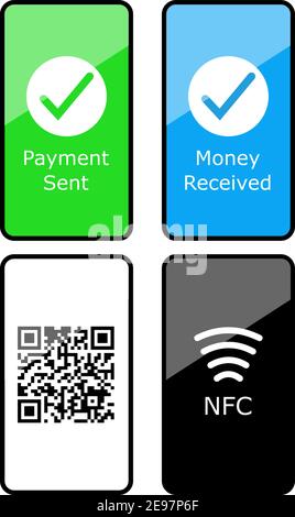 Collection smartphone electronic payment contactless NFC qr code isolated on white vector illustration Stock Vector