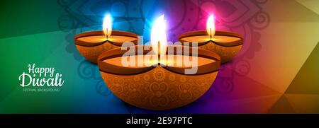 Elegant banner vector illustration for indian festival diwali celebration background Stock Photo