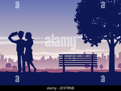 Silhouette Of Activities Of People In Park Son Sit On Dad Shoulder Boy 