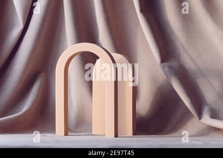 Abstract monochromatic composition with geometric figures against beige background. Minimal concept. Mock up. Stock Photo