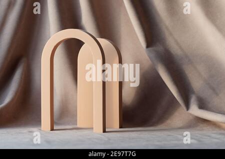 Abstract monochromatic composition with geometric figures against beige background. Minimal concept. Mock up. Stock Photo