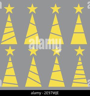 trend simple christmas trees icons set. tellow and grey colors Stock Vector