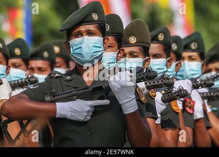 Colombo, Sri Lanka. 3rd Feb, 2021. Female soldiers March during the 73rd Independence Day rehearsal Parade in Colombo on February 3, 2021. Sri Lanka's independence from British colonial rule is celebrated on Feb. 4 each year. Credit: Pradeep Dambarage/ZUMA Wire/Alamy Live News Stock Photo