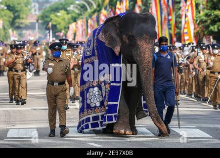 Colombo, Sri Lanka. 3rd Feb, 2021. Sri Lankan police personnel during the 73rd Independence Day rehearsal Parade in Colombo on February 3, 2021. Sri Lanka's independence from British colonial rule is celebrated on Feb. 4 each year. Credit: Pradeep Dambarage/ZUMA Wire/Alamy Live News Stock Photo