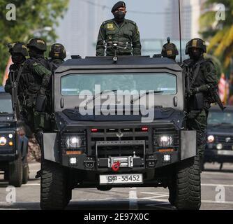 Colombo, Sri Lanka. 3rd Feb, 2021. Sri Lankan Army soldiers during the 73rd Independence Day rehearsal Parade in Colombo on February 3, 2021. Sri Lanka's independence from British colonial rule is celebrated on Feb. 4 each year. Credit: Pradeep Dambarage/ZUMA Wire/Alamy Live News Stock Photo