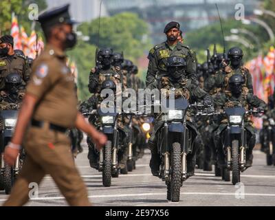 Colombo, Sri Lanka. 3rd Feb, 2021. Sri Lankan Army soldiers during the 73rd Independence Day rehearsal Parade in Colombo on February 3, 2021. Sri Lanka's independence from British colonial rule is celebrated on Feb. 4 each year. Credit: Pradeep Dambarage/ZUMA Wire/Alamy Live News Stock Photo