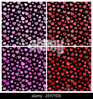 Valentines heart background. Lovely seamless pattern set with heart shapes on black background. Vector backdrop in eps 10 format. Stock Vector
