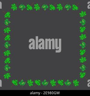 Leaves square frame. Spring border with green leaf in abstract dotted style. Foliage background illustration with copy space. Vector design. Stock Vector