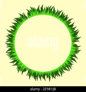 Grass circle frame. Round empty border in eco style with green foliage lawn. Abstract ecology ring template for presentation or information banner. Sp Stock Vector
