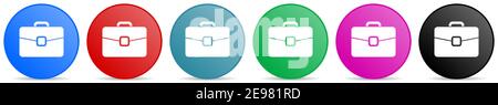 Briefcase, bag, case, business vector icons, set of circle gradient buttons in 6 colors options for webdesign and mobile applications Stock Vector