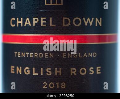 Chapel Down 2018 English Rose wine label closeup Stock Photo