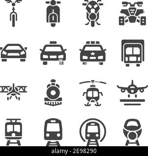 vehicle and transportation front view icon set,vector and illustration Stock Vector