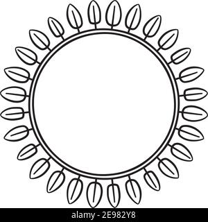 Vector illustration of a wreath of leaves in black line on white background. Stock Vector