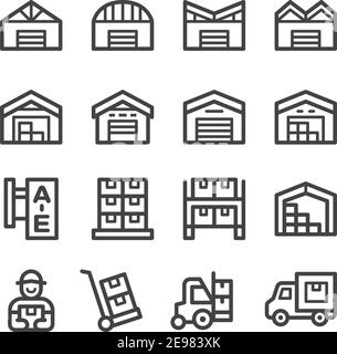 warehouse thin line icon set,vector and illustration Stock Vector