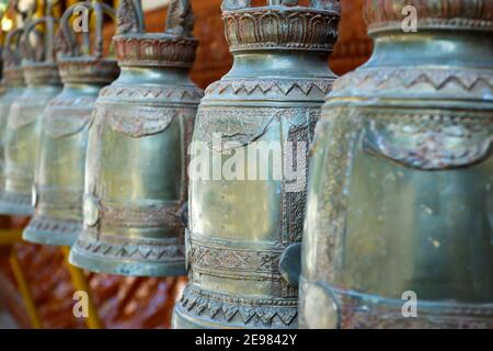 Bell in buddhist temple used for ceremonies Stock Photo