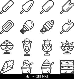 ice cream thin line icon set,vector and illustration Stock Vector