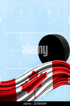 Flag of Canada on the background of a hockey arena with place for your text Stock Photo