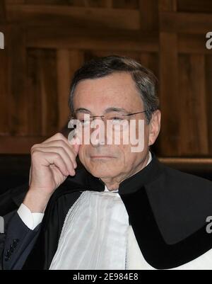 Milan, Italy. 10th Apr, 2019. ARCHIVE: Catholic University of the Sacred Heart Mario Draghi awarded an honorary degree in Economics by the rector Franco Anelli In the photo: Mario Draghi (Photo by IPA/Sipa USA) Credit: Sipa USA/Alamy Live News Stock Photo