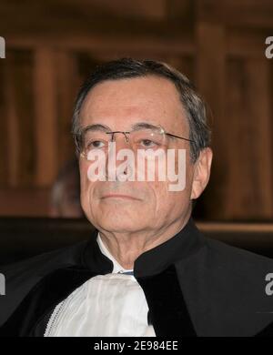 Milan, Italy. 10th Apr, 2019. ARCHIVE: Catholic University of the Sacred Heart Mario Draghi awarded an honorary degree in Economics by the rector Franco Anelli In the photo: Mario Draghi (Photo by IPA/Sipa USA) Credit: Sipa USA/Alamy Live News Stock Photo