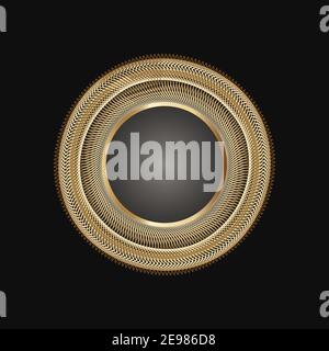 Golden frame with lace ornament in circle on black background. Art deco. Luxury gold round mandala, hand draw design. Ethnic motif. Abstract vector Stock Vector