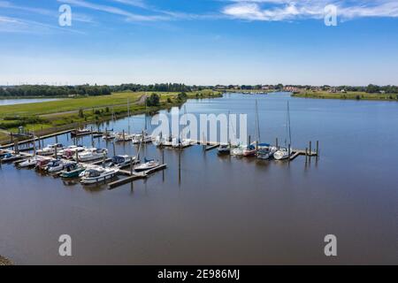 Drone view, marina in Ley Bay, Greetsiel, Lower Saxony, Germany, Europe Stock Photo