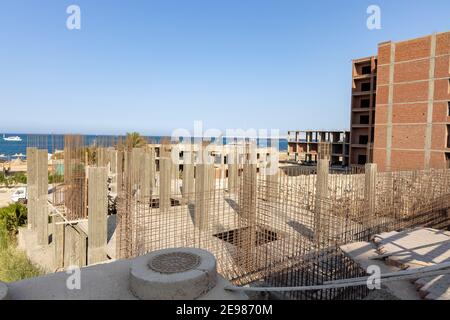 Hurghada, Egypt - september 17, 2019: unfinished construction site near the red sea. Stock Photo