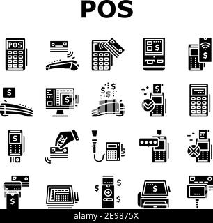 Pos Terminal Device Collection Icons Set Vector Stock Vector