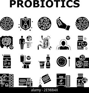 Probiotics Bacterium Collection Icons Set Vector Stock Vector
