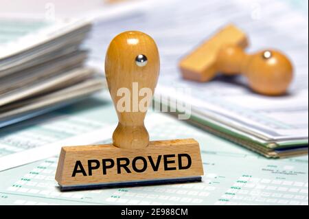 approved printed on rubber stamp Stock Photo