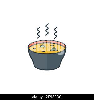 Hot soup bowl icon, color, line, outline vector sign, linear style pictogram isolated on white. Symbol, logo illustration Stock Vector