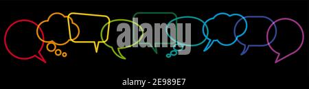 illustration of outlined colored speech bubbles in a row with space for text symbolizing communication process with white background Stock Vector