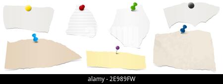collection of different colored scraps of papers with pin needles Stock Vector