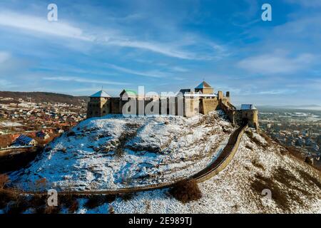 Castle of Sumeg in Hungary. Historical fort ruins museum in Upper balaton region. Ancient fortress in amazing panoramic view. Stock Photo