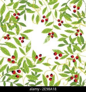 Beautiful seamless pattern in watercolor style paper, paint, brush - branches with rowan berries on a white background - winter concept, christmas - v Stock Vector