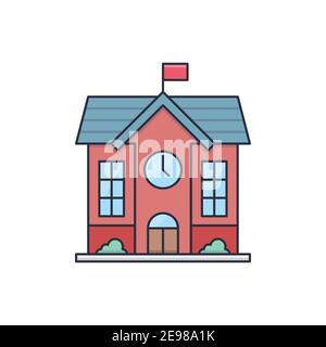 High school building icon, color, line, outline vector sign, linear style pictogram isolated on white. Symbol, logo illustration Stock Vector