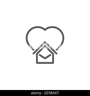 Home with heart icon, color, line, outline vector sign, linear style pictogram isolated on white. Symbol, logo illustration Stock Vector