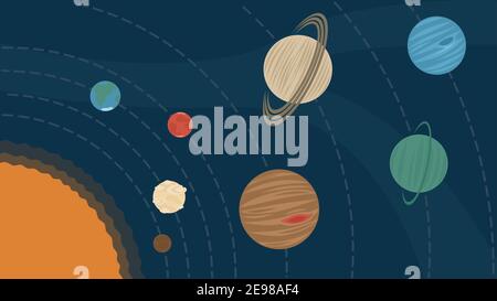 poster solar system with planets 2d 7680x4320 Stock Vector