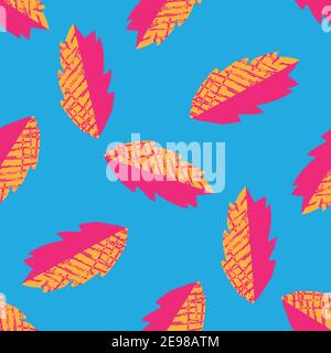 Grunge textured leaf seamless vector pattern background. Backdrop with tropical colored scattered falling leaves. Modern botanical design with Stock Vector
