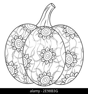 Stripped pumpkin coloring book with sunflower Stock Vector