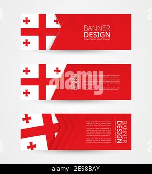 Set of three horizontal banners with flag of Georgia. Web banner design template in color of Georgia flag. Vector illustration. Stock Vector
