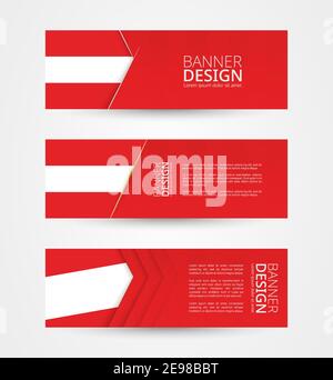 Set of three horizontal banners with flag of Austria. Web banner design template in color of Austria flag. Vector illustration. Stock Vector
