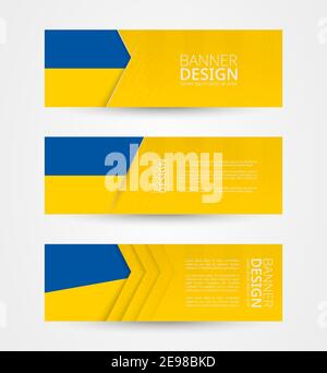 Set of three horizontal banners with flag of Ukraine. Web banner design template in color of Ukraine flag. Vector illustration. Stock Vector